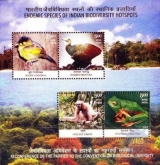 Miniature sheet of india of INDIA 2012-Endemic Species of India Biodiversity Hot spots Miniature Sheet-Flora & Fauna.