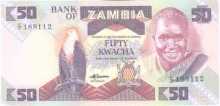 Paper money of Zambia of 50 Kwacha.