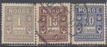 1889-1914, Stamps of Norway, Set of 3 Stamps, Sc.No: J1, J4, J5.