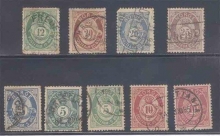 1882-93, Stamps of Norway, Set of 9 Stamps, Sc.No: 39, a, c, 40, a, 41, 43, 44, 45.