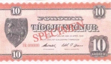 Specimen Note of Foroyar Island, 10 Kronur, 