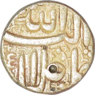 Silver One Rupee Coin of Akbar of Ahmadabad Mint of Aban Month.