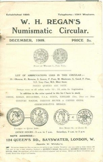 A Book on Numismatic Circular by W.H Regan's