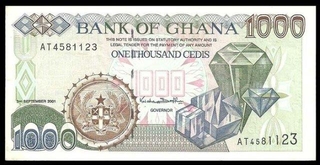 Paper Money of One Thousand Cedis of Ghana of 2001.