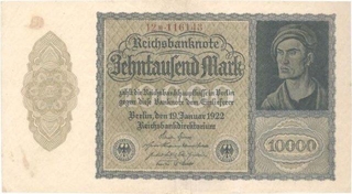 Paper money of Germany of 10000 Mark of 1922 issued.