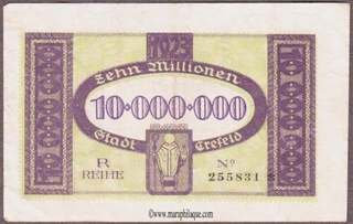 Paper money of Germany of Ten Million Mark of 1923 issued.