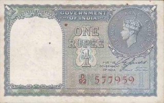 One Rupee Bank Note of King George VI signed by C.E. Jones.