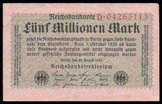 Paper Money of Millionen Mark of Germany of 1923.