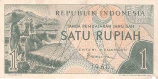 Paper money of Indonesia of 1 Rupiah of 1960 issued.