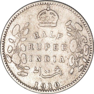 Silver Half Rupee Coin of King Edward VII of Calcutta Mint of 1910.