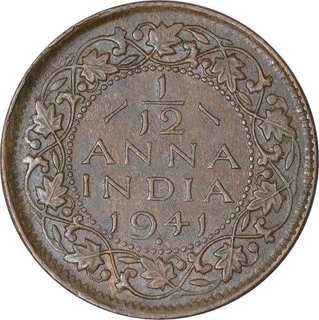 Copper One Twelfth Anna Coin of King George VI of Bombay Mint of 1941.