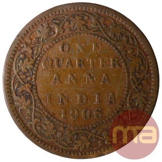 Bronze One Quarter Anna Coin of King Edward VII of Calcutta Mint of 1906.