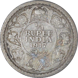 Silver Quarter Rupee Coin of of King George V of Calcutta Mint of  1917.