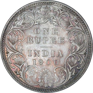 Silver One Rupee Coin of Victoria Empress of Bombay Mint of 1900.