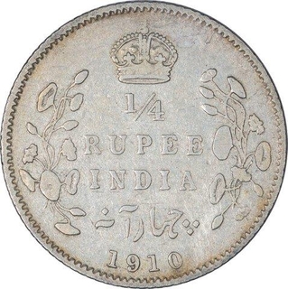 Silver Quarter Rupee Coin of King Edward VII of Calcutta Mint of 1910.