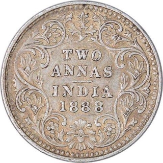 Silver Two Annas Coin of Victoria Empress of Bombay Mint of 1888.