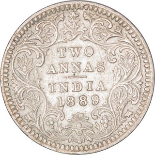 Silver Two Annas Coin of Victoria Empress of Calcutta Mint of 1889.