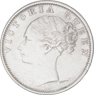 Silver One Rupee Coin of Victoria Queen of Calcutta Mint of 1840.