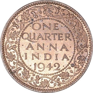 Bronze One Quarter Anna Coin of King George VI of Calcutta Mint of 1942.