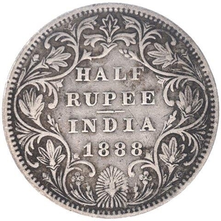 Silver Half Rupee Coin of Victoria Empress of Bombay Mint of 1888.