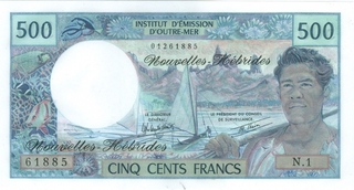 Five Hundred Francs Bank Note of New Herbides.