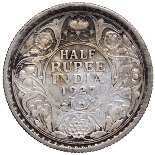 Silver Half Rupee Coin of King George V of Calcutta Mint of 1927.