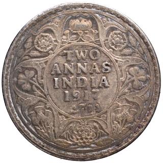 Silver Two Annas Coin of King George V of Calcutta Mint of 1917.