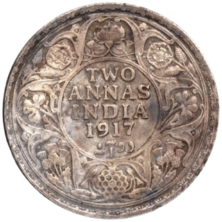 Silver Two Annas Coin of King George V of Calcutta Mint of 1917.