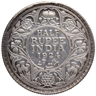 Silver Half Rupee Coin of King George V of Bombay Mint of 1924.