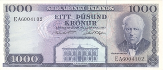 One Thousand Kronur Bank Note of Ice Lands.