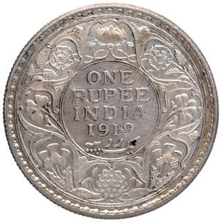 Error Silver One Rupee Coin of King George V of Bombay Mint of 1919.