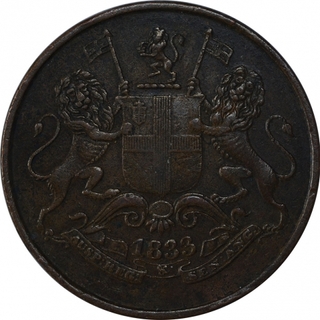 Copper Quarter Anna Coin of Calcutta Mint of Bombay Presidency.