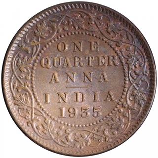 Copper One Quarter Anna Coin of King George V of Calcutta Mint of 1935.