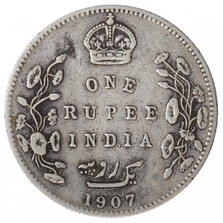 Silver One Rupee Coin of King Edward VII of Bombay Mint of 1907.