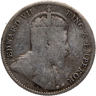 Silver Ten Cents of Edward VII of Ceylon of 1903.