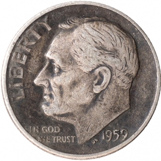 Silver One Dime of United States of America of 1959.