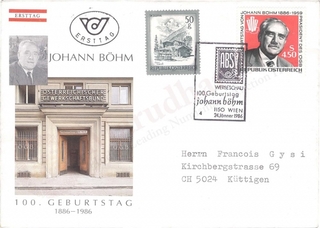 Austria First Day Cover of 1986 on Great Personalities .