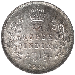 Silver Quarter Rupee Coin of King Edward VII of Calcutta Mint of 1904.