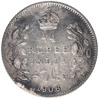 Silver Quarter Rupee Coin of King Edward VII of Calcutta Mint of 1906.