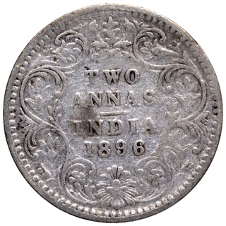 Silver Two Annas Coin of Victoria Empress of Bombay MInt of 1896.