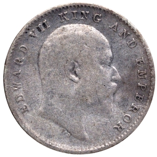 Silver Two Annas Coin of King Edward VII of Calcutta Mint of 1910.