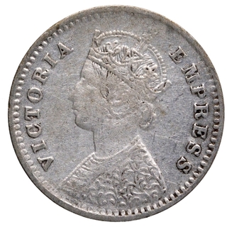 Silver Two Annas Coin of Victoria Empress of Bombay Mint of 1893.