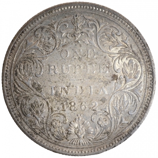 Silver One Rupee Coin of Victoria Queen of Bombay Mint of 1862.