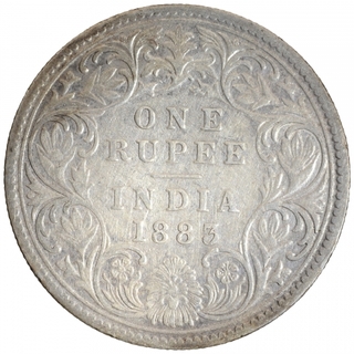 Silver One Rupee Coin of Victoria Empress of Bombay Mint of 1883.