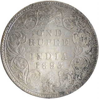 Silver One Rupee Coin of Victoria Empress of Bombay Mint of 1893.