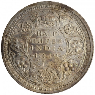 Silver Half Rupee Coin of King George VI of Bombay Mint of 1942.