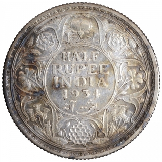 Silver Half Rupee Coin of King George V of Calcutta Mint of 1934.