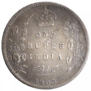 Silver One Rupee Coin of King Edward VII of Calcutta Mint of 1903.