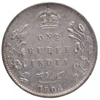 Silver One Rupee Coin of King Edward VII of Bombay Mint of 1904.