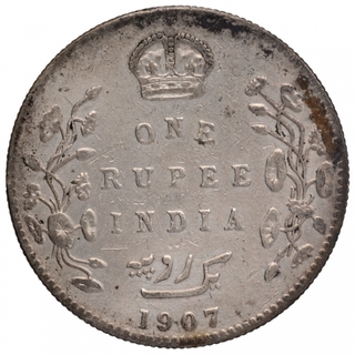 Silver One Rupee Coin of King Edward VII of Bombay Mint of 1907.